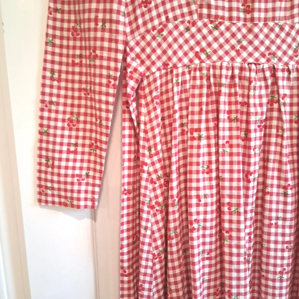 Vintage Red Gingham Cherry Embroidered Maxi Dress Juniors Sz 9 Prairie Cottage - Image 3 of 4
