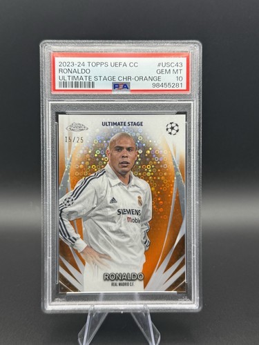 Topps 2023-24 UEFA Club Competitions Ronaldo Ultimate Stage Orange /25 PSA 10