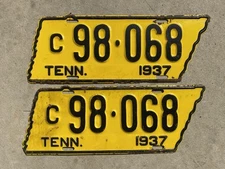 ✯✯ 1937 Tennessee license plates, C98-068 ✯✯
