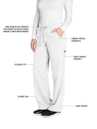 Grey's Anatomy Women's 4245 Junior Fit 4-Pocket Elastic Back Scrub Pants, White, - Picture 4 of 6