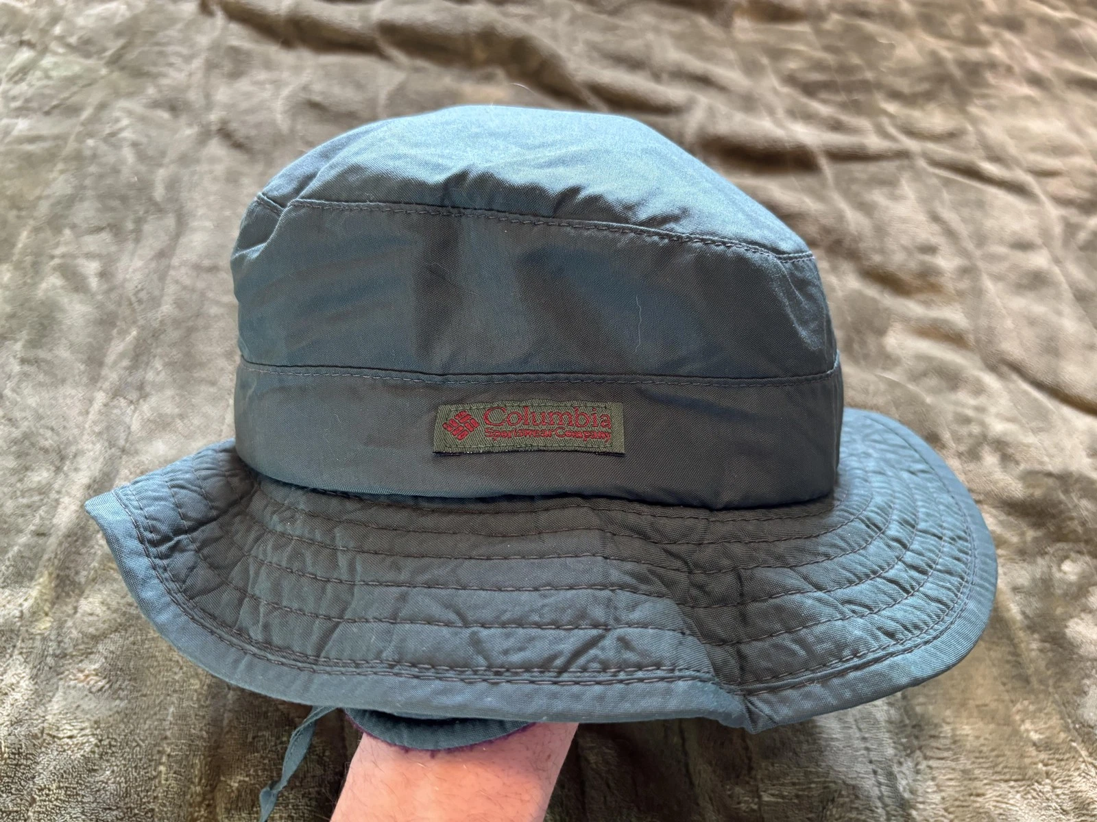 Vintage Columbia Hat Bucket Mens Medium Green Fleece Lined Outdoor Warm USA 90s