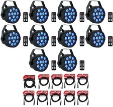  10 Rockville RockPAR TRI LED RGB DJ Black DMX Par Wash Lights Remotes Cables