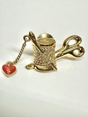 Vintage 1993 Avon Sewing Spool Scissors Needle Thread Heart Lapel Pin Brooch