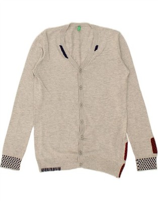 BENETTON Jungen Strickjacke Pullover 8-9 Jahre Large grau gepunktet Baumwolle BX01