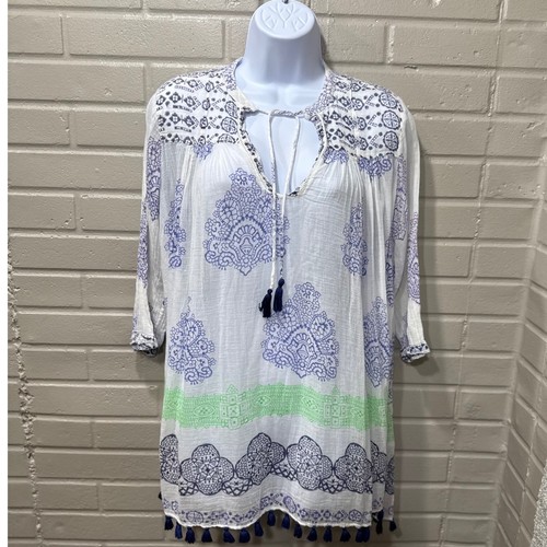 Roberta Roller Rabbit Cover Up Cotton Tunic Dress S Breezy Lightweight Sheer