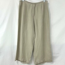 TALBOTS Heritage Beige 100 Linen Wide Leg Cropped Pants Women's 10 Neutral