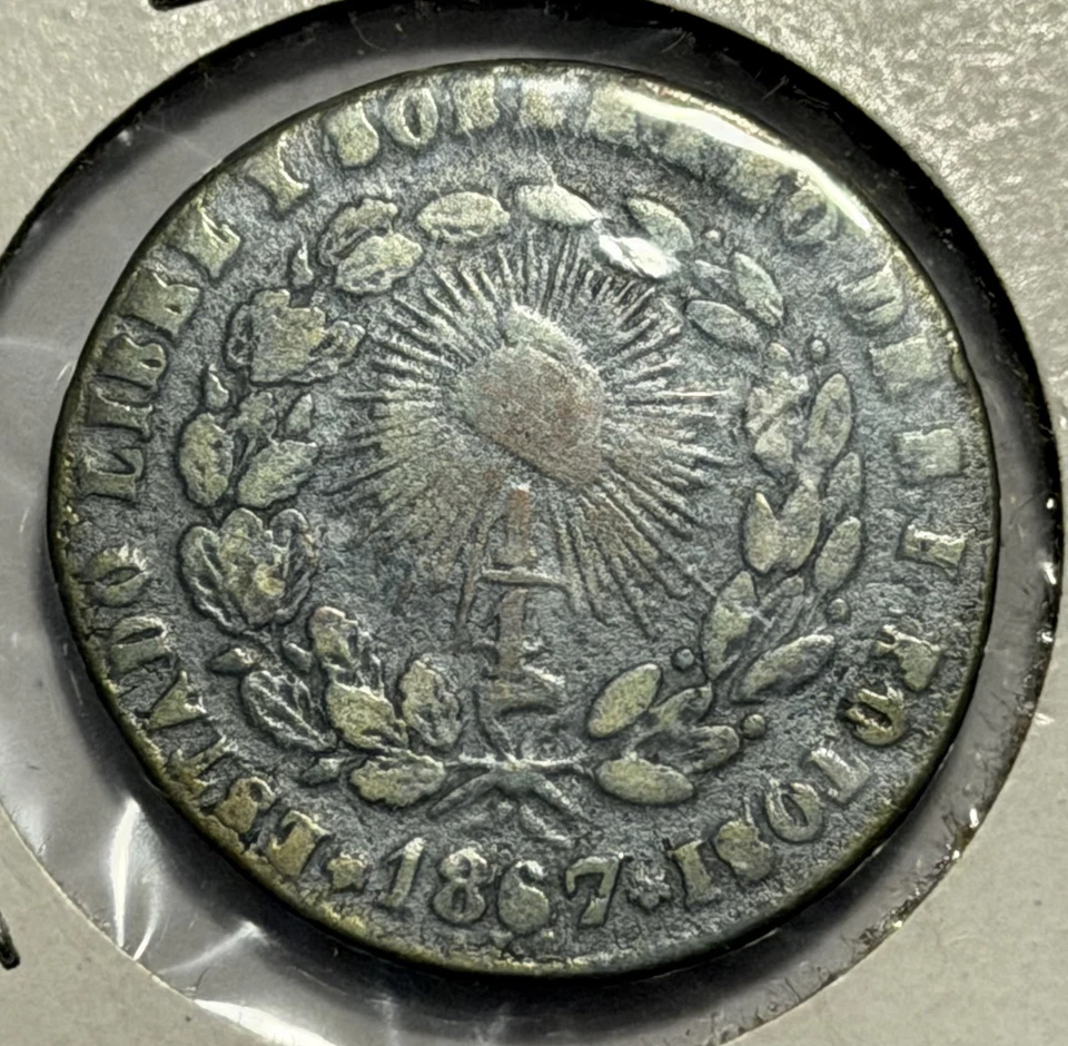 Mexico 1867 San Luis Potosí State 1/4 Real Copper Coin Fine Nice Rare First Rep. - Image 3 of 4