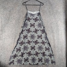 Yavi Sahara Dress Size Medium Grey Floral Block Print A Line Midi Strappy Sun