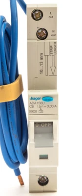 HAGER 6 AMP 6A C6 CURVE C 10kA 30mA RCBO TYPE A ADA156U 106850