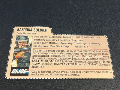 gi joe lot File Card 1982 Zap Great Condition