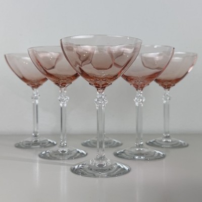 Set Of 6 Fostoria Fairfax Rose Pink Optic 5098-5298 Champagne Martini Glasses 6''