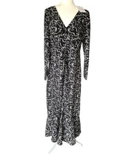 Glamorous Womens Black White Floral Boho Dress Long Maxi Front Slit Casual, Sz L