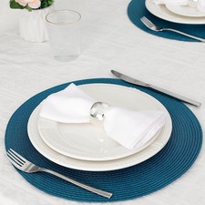 Image of Woven Table Place Mats Large Round Place mat Dining Tableware Washable Dinner UK
