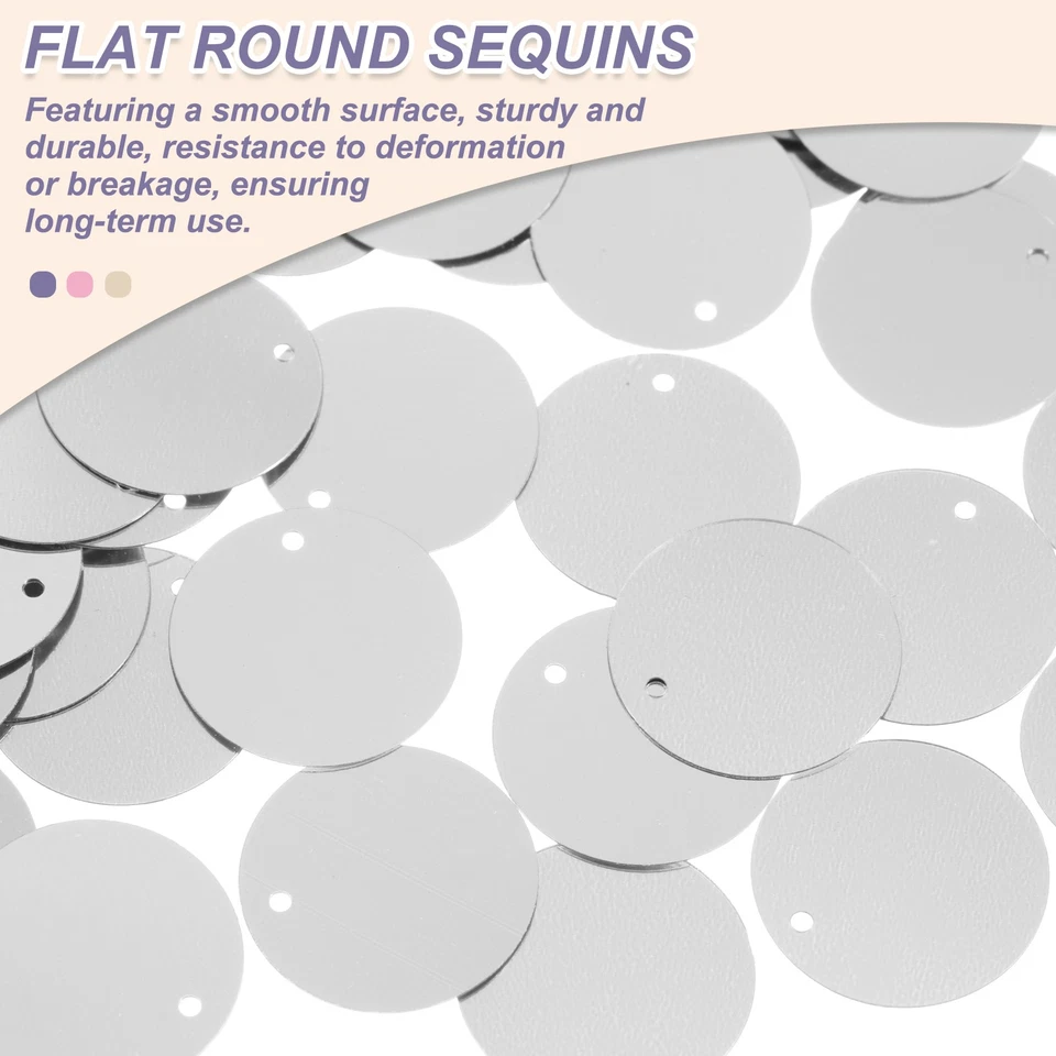Lentejuelas redondas planas 100 piezas, lentejuelas sueltas de 30 mm/1,2 pulgadas, tono plateado Foto 3 de 4