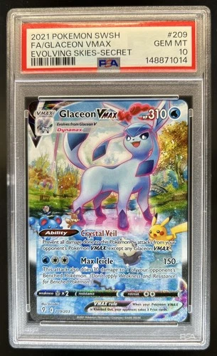 2021 Pokemon SWSH Evolving Skies Glaceon VMAX #209/203 PSA 10 GEM MINT