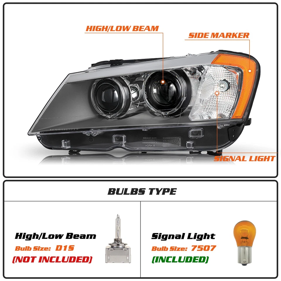 Conjunto de faros laterales izquierdo conductor HID/XENÓN SIN AFS para BMW X3 2011-2014 NUEVO Foto 2 de 4