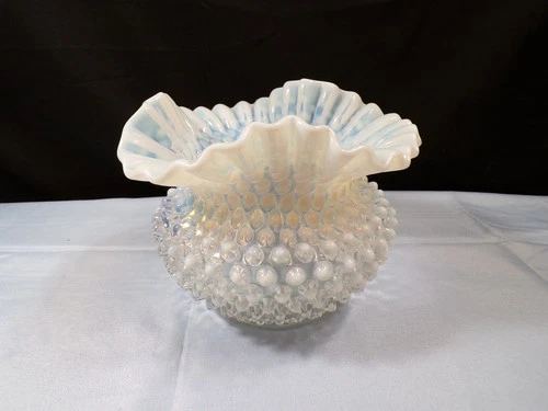 Fenton French Opalescent Hobnail Glass Large Rose Bowl Vase 4 7/8" INV4
