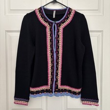 Hanna Andersson Embroidered Floral Cotton Cardigan Sweater M Black