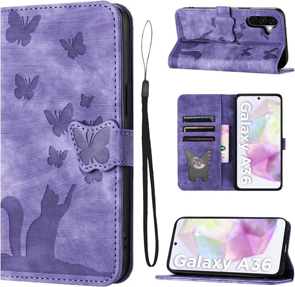 HandyhüLle Klappbar Flip Case Premium Leder Lila Mit KartenfäCher FüR Galaxy-image