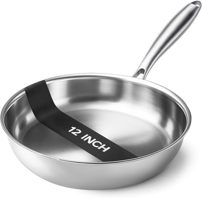 Tri-Ply Stainless Steel Pan - 12 Inch Frying Pan, Fast and Even Heat Stainless S