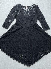 Free People Dress Womens 6 Black Lace Floral Fit & Flare Mini 3/4 Sleeve Lined