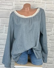 Italy leichte Leinen Bluse Tunika Shirt Boho Häkel Spitze 42 44 46 Neu C478