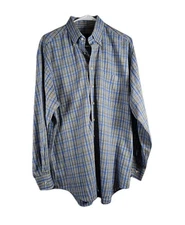 Scott Barber Mens Button-Down Dress Shirt Blue Gingham Plaid Size Large EUC 