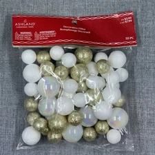 Gold WHITE ASHLAND ORNAMENT AND BALL VASE BOWL FILLER SCATTER 55 PC NEW/SEALED