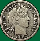 1915 Barber Dime Very Fine VF Coin, Scratch #38538
