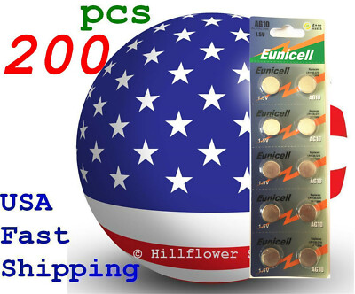 200 pcs X AG10 LR1130 389A LR54 G10 TT Card 1.5V 0% Hg Alkaline Battery