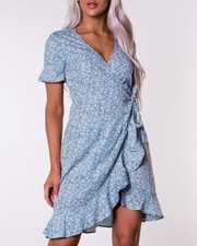 ONLY Womens Olivia Floral Wrap Dress Blue Size 8 BRAND NEW