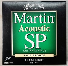 Martin Acoustic MSP 3000 Guitar Strings Extra Light 80/20 Bronze .010-.047, New