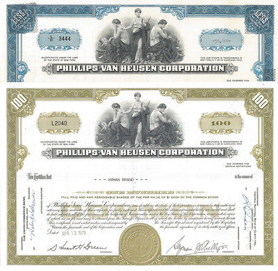 Phillips-Van Heusen set of 1970s New York stock certificates PVH