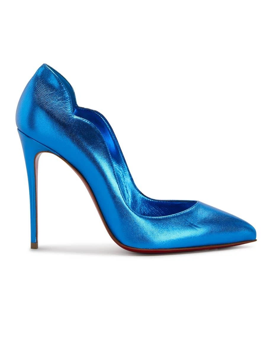 Christian Louboutin HOT CHICK 100 Scallop Metallic Leather Heel Pumps Shoes 795