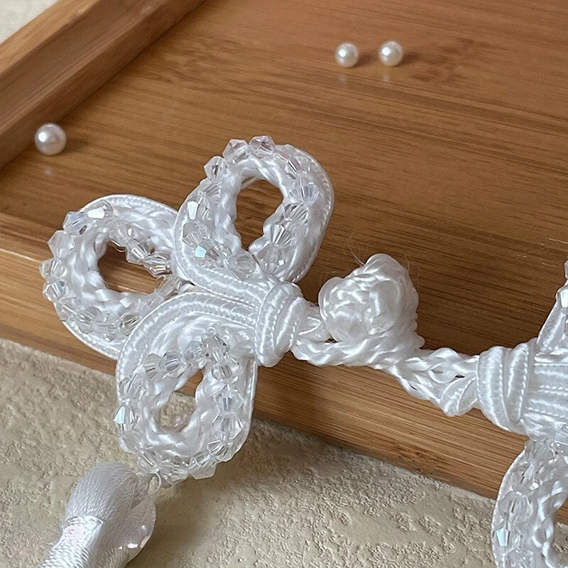 1 Pair Chinese Knot Frog Button with Tassel Beaded Sewing Closure Fastener Retro - Image 2 of 4