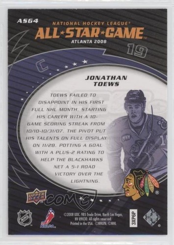 2007-08 Upper Deck All-Star Game Jonathan Toews #ASG4 Rookie RC - Picture 2 of 3