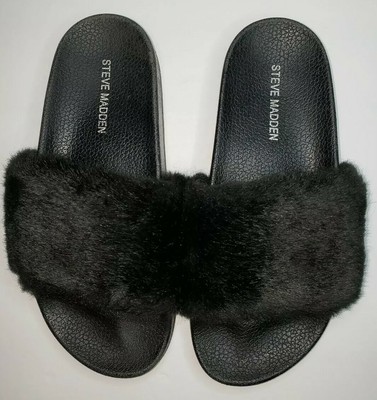 black steve madden fur slides