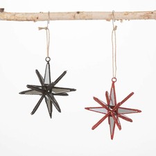Set/2 Sullivans Glass Bead Mirrored Starburst Ornament MCM Retro Christmas Decor