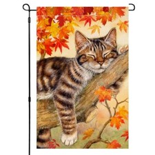 Fall Cat Garden Flag Vertical Double Sided Autumn Leaves 12x18 Cat Leaves