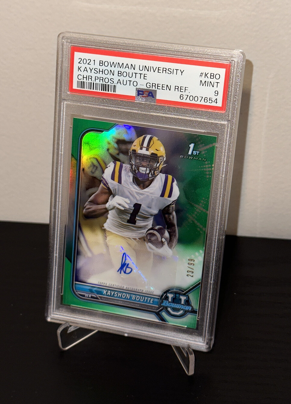 2021 Bowman University Chrome Green Ref Kayshon Boutte /99 #BCPA-KBO PSA 9 Auto