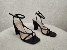 Top Moda Nile Women Heels 9 Black Leather Strappy Open Toe Outdoor Sandal Shoes