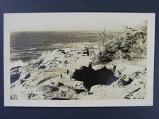 Devils Punch Bowl Oregon OR Coast Black & White Real Photo Postcard RPPC 1940s