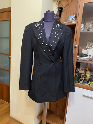 ROTATE BIRGER CHRISTENSEN SCHWARZ WOLLMISCHUNG ZWEIREIHIG KRISTALLE BLAZER KLEID