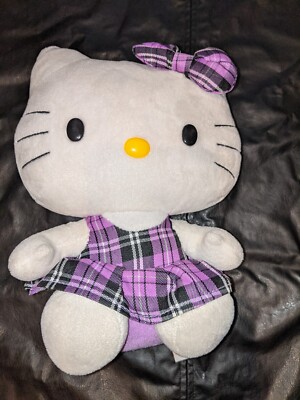 Hello Kitty Beanie Buddies Plush Purple Plaid Dress TY 10 Inches Plaid Bow