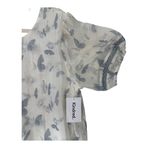 Kindred Anthropologie White Blue Butterfly Dress Knee Lenght Ruffle Size L - Picture 9 of 10
