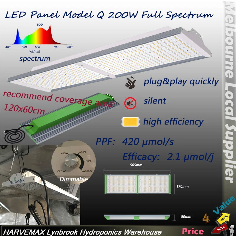 Hydroponics LED Panel Full Spectrum Model Q 200W Grow Light Indoor Plant Flower
