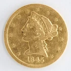 United States 1845 $5 Gold Half-Eagle .900 Fine Coin Philadelphia Mint