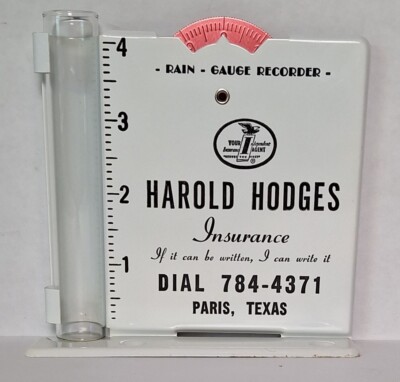 VINTAGE METAL RAIN GAUGE RECORDER, PARIS TEXAS