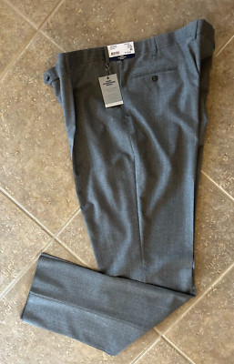 Hart Schaffner Marx Chicago 100% Wool Dress Pants 46R Unhemmed Grey $155 NWT