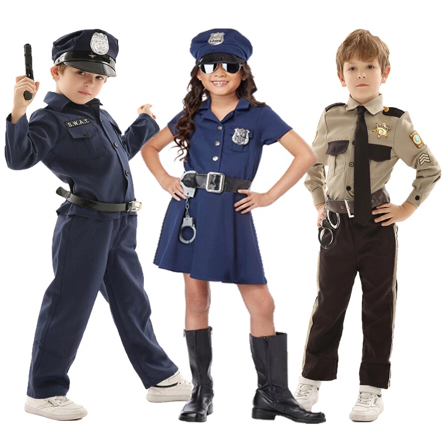 Kids Boys Girl Police Costume Cop Sheriff Uniform World Book Day Dress  Costume